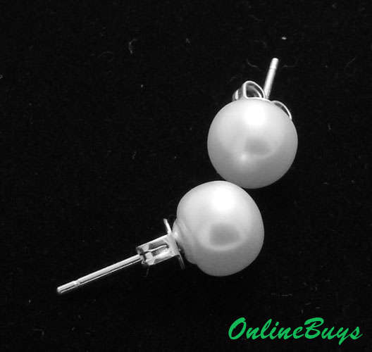 Genuine Fresh Water Pearls Stud Earrings - White