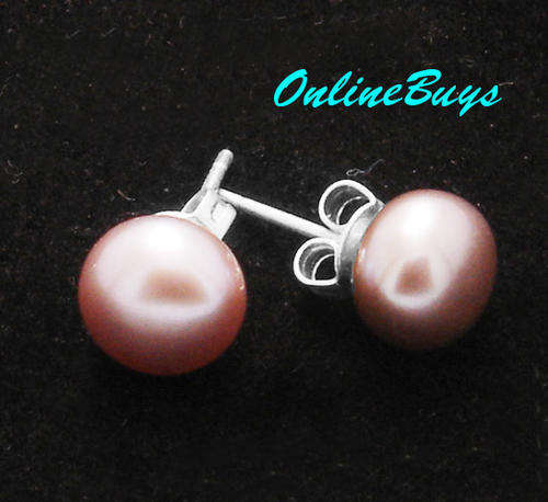 8 mm Round Lavender Pink Freshwater Pearls Stud Earrings