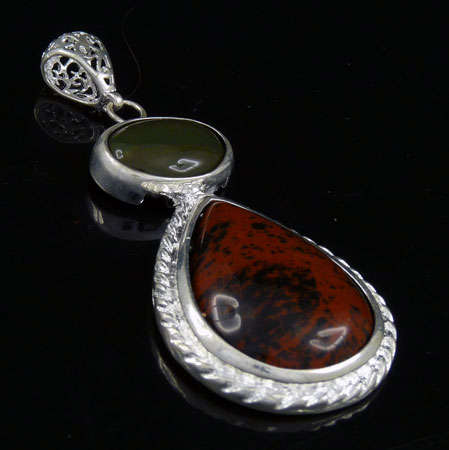 NATURAL AGATE & GORGEOUS OBSIDIAN SILVER PENDANT