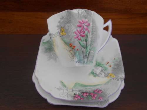 Very Pretty Art Deco Shelley "Country Scene" 11675 Trio circa 1927