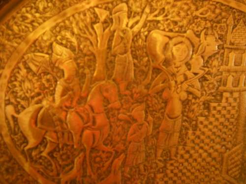 Beautiful Vintage Two-Handled Brass Tray, Persian/Indian, Repousse, High Relief Decoration, VG Con