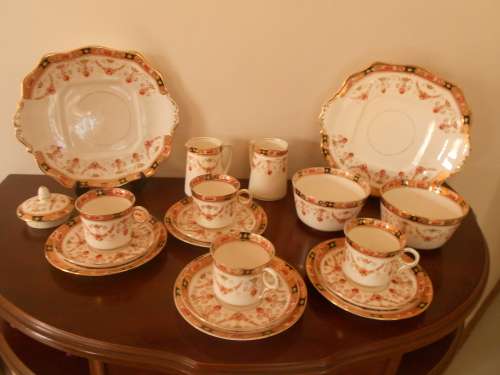 Rare Antique 23 pce Florentine Teaset, England "Jewel" No 4025 Gd Con