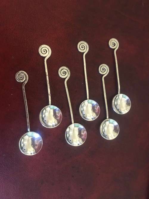 Fabulous set 6 KURT JOBST (circa 1950) Sterling Silver Condiment/Salt Spoons, Excellent Condition