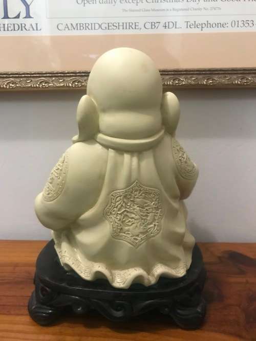 Large Heavy (3.7kg)  SEATED BUDDAH on black footed plinth : Good Condition