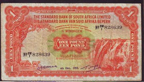 THE STANDARD BANK OF SA LTD Â£1 BANKNOTE 1952