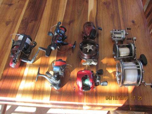 A selection of various fishing reels