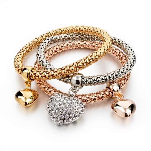 Three Tone Heart Charm Bracelet