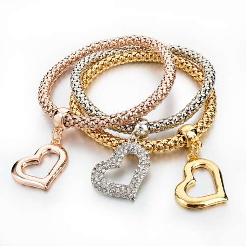 Three Tone Heart Charm bracelet