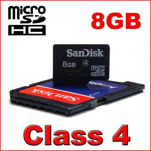 8gb Sandisk micro sd (sdhc) class 4 memory card with adapter + FREE MICRO SD CARD READER