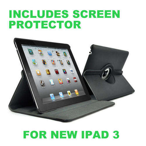 Ipad 3 360 Rotating Case Black + FREE IPAD STYLUS AND SCREEN PROTECTOR**