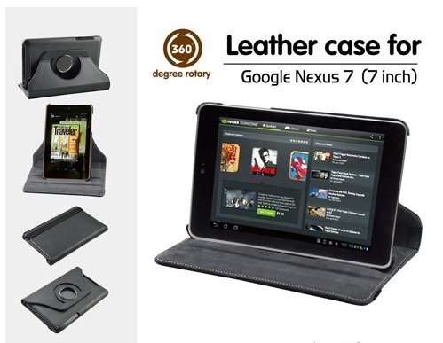 Google Nexus 7 Tab 360 rotating black leather case