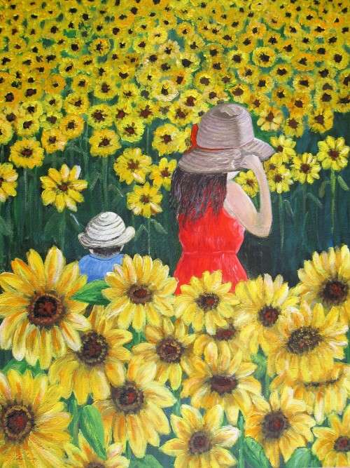 Original acrylic painting (700x550x30mm) Sunflowers by Doreen Fourie