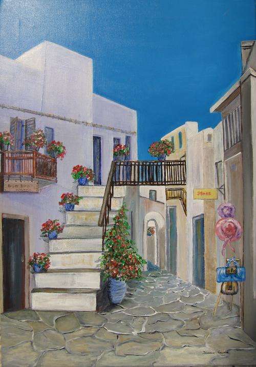 A scene at Mykonos (594x420x18mm) by Doreen Fourie