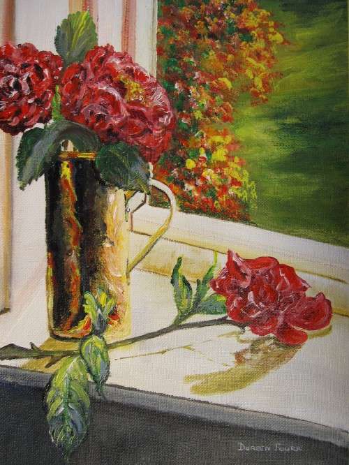 An original 230mmx300mm acrylic painting on a canvas sheet by Doreen Fourie