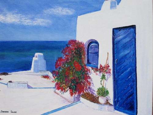 From a rooftop in Santorini - Greece 450mmx350mmx18mm by Doreen Fourie