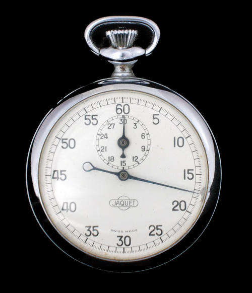 VINTAGE!!! SWISS JAQUET MADE STAINLESS STEEL POCKET STOPWATCH AND TIMER - TOTALLY AWESOME!!!