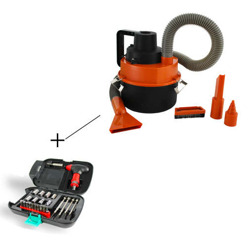 Black Series Car Vacuum - Wet and Dry + Free Tool set with torch
