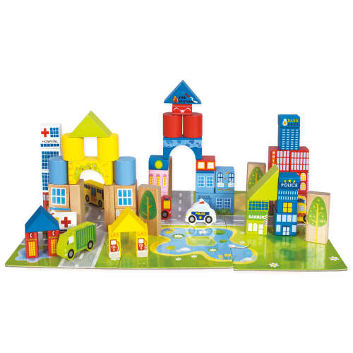 Wooden Blocks - Mini Town - 62pc