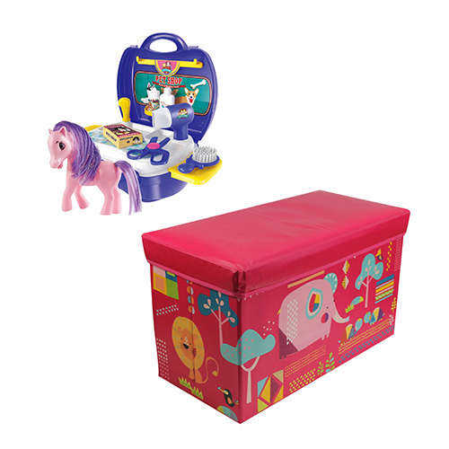 Kids Storage Ottoman & Pretty Pony Salon Suitcase COMBO