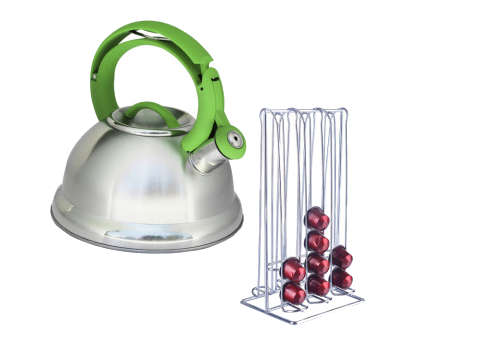 Whistling Kettle and Coffee Capsule Holder Combo