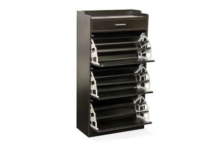 Mirror Shoe Cabinet - 3 Tier with Draw - Wenge