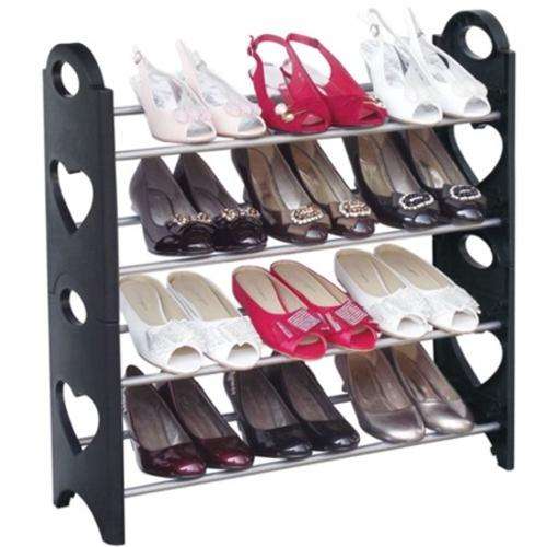 4 Tier 12 Pair Shoe Storage Rack | Black