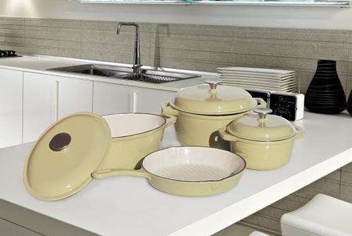 Fine Living Cast Iron Pot set -Almond