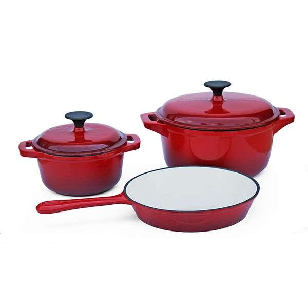 Cast Iron - 5 Piece - Cookware Set Red