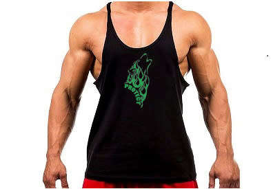 Protect Clothing Men's gym or bodybuilding  stringer vest - with green logo