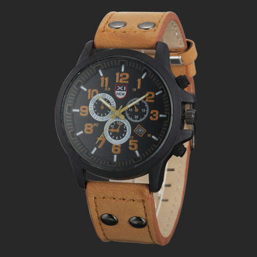 Vintage Style Men's Date Leather Strap Sport Quartz Army Watch