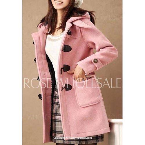 Sweet Style Hooded Long Sleeve Buttoned Pocket Design Coat For Women