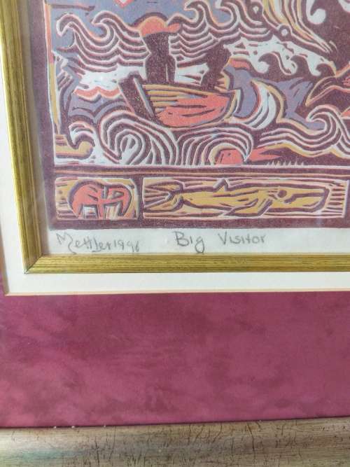 " Big Visitor" by Harold Mettler color lino