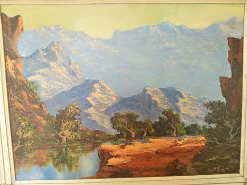 Large landscape Oil painting signed by artist H. Bouwer