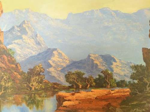 Large landscape Oil painting signed by artist H. Bouwer