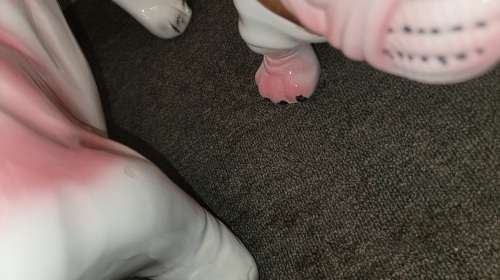 3 Large pink ceramic glazed bulldog set