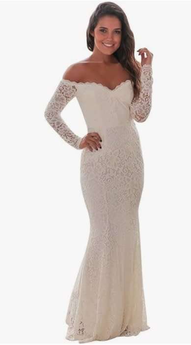 AGOGO Club Lace Embroidery Crochet Off Shoulder Maxi Evening Party Formal Dress
