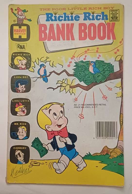 HARVEY COMICS - RICHIE RICH THE POOR LITTLE RICH BOY BANK BOOK 21