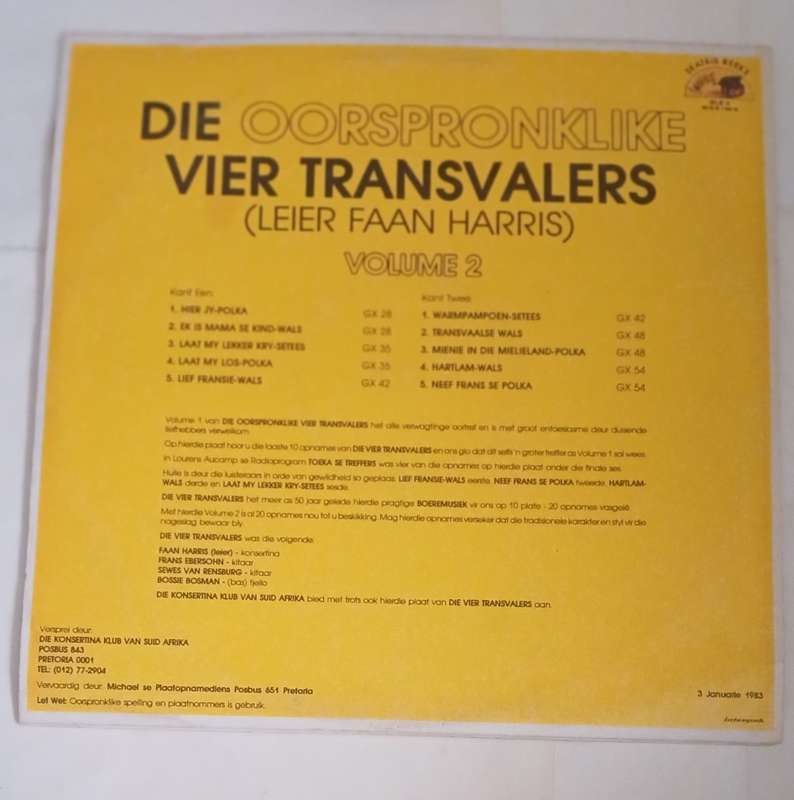 Die Oorsprongklike Vier Transvallers - Leier Faan Harris - Volume 2