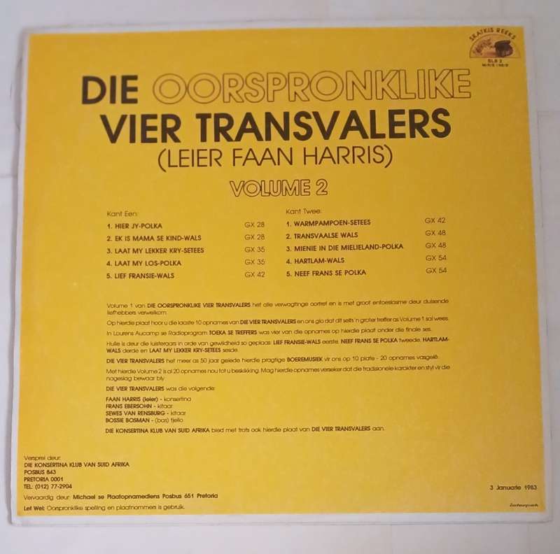 Die Oorsprongklike Vier Transvallers - Leier Faan Harris - Volume 2
