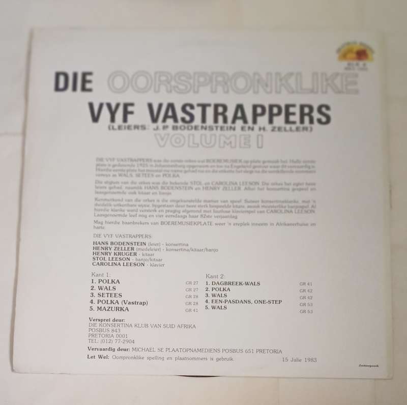Die Oorsprongklike Vyf Vastrappers - Volume 1 - Leier J. P . Bodenstein en H.Zeller