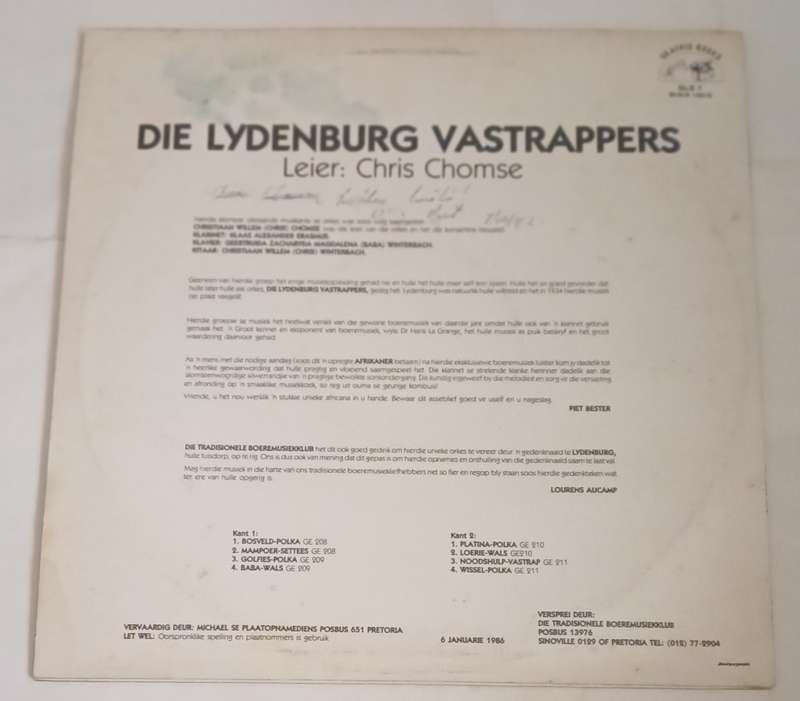 Die Lydensburg Vastrappers - Leier Chris Chomse