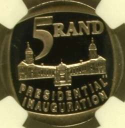 PARTIAL STEPS ** 1994 Mandela Inauguration R5 NGC PF69 ** 2nd Highest Grade ** Only 6 Graded Higher!