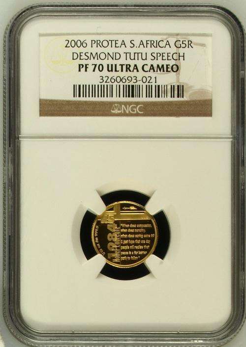 2006 Desmond Tutu *** PF70UC *** Protea Gold 1/10th *** FINEST KNOWN!!!