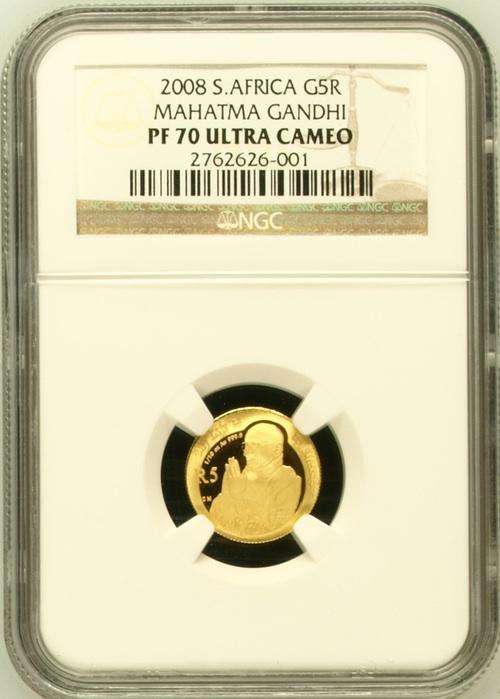 2008 Mahatma Gandhi *** PF70UC *** Protea Gold 1/10th *** FINEST KNOWN!!!