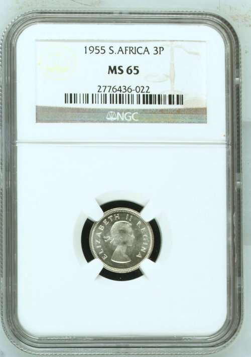 *** 1955 Threepence (3d) *** MS65 *** Union of South Africa *** Queen Elizabeth II ***