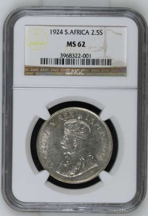 *** 1924 Half Crown (2/6) *** Union of SA *** NGC MS62 *** Key Date *** THE ONLY UNC ON BOB ***