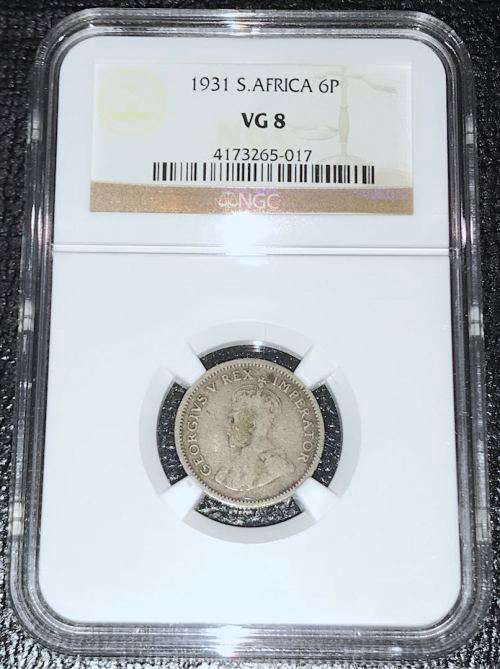 1931 Union of South Africa - Sixpence (6d) - NGC VG8 - RARE - LOW MINTAGE: 4805