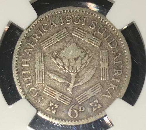 1931 Union of South Africa - Sixpence (6d) - NGC VG8 - RARE - LOW MINTAGE: 4805