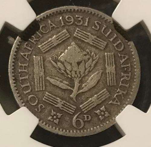1931 Union of South Africa - Sixpence (6d) - NGC VG8 - RARE - LOW MINTAGE: 4805