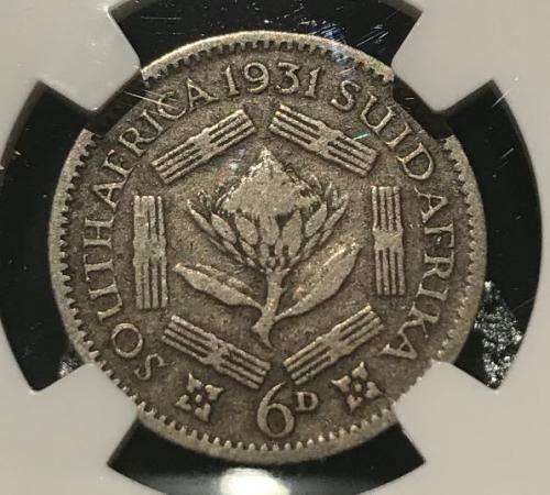 1931 Union of South Africa - Sixpence (6d) - NGC VG8 - RARE - LOW MINTAGE: 4805